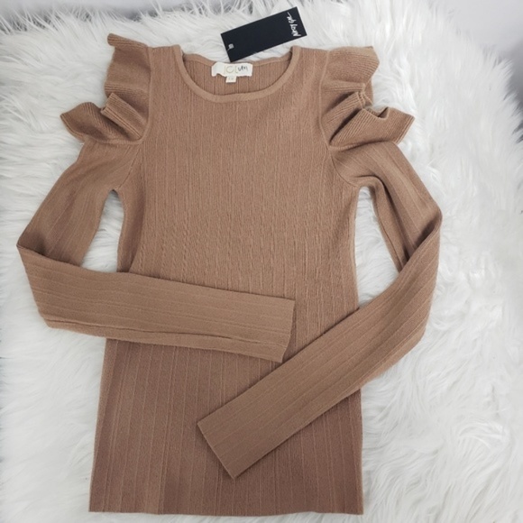 Nasty Gal Sweaters - Nasty Gal Mocha Cold Shoulder Ruffle Sweater
